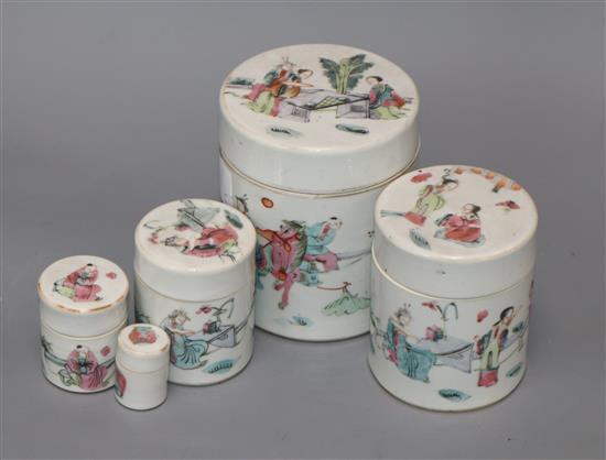 A set of five graduated Chinese ceramic lidded jars tallest 12cm